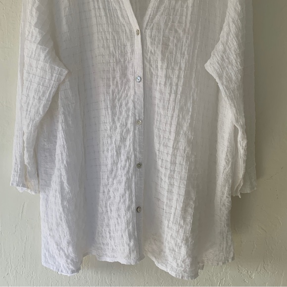 Eileen Fisher 3/4-Sleeve Stretch-Cotton Voile Box Tunic Top - Picture 5 of 8